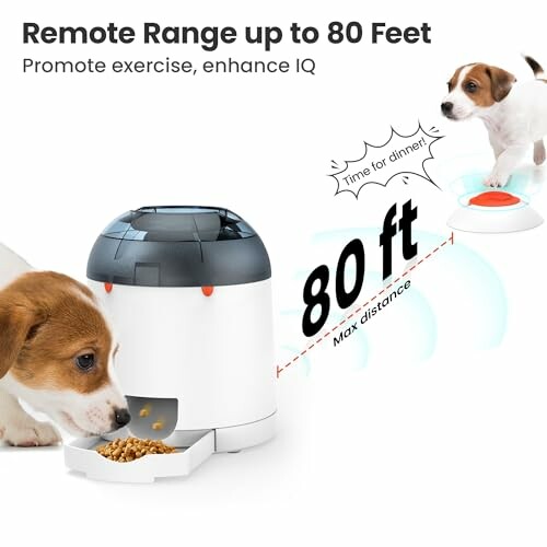 Automatic dog feeder with 80-feet remote range, promoting exercise and enhancing IQ.