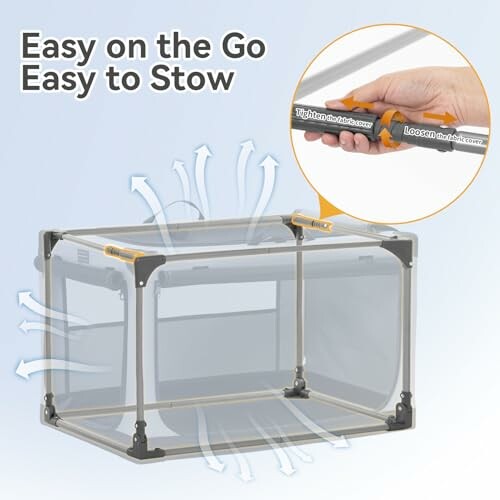 Collapsible storage box with easy tightening mechanism.